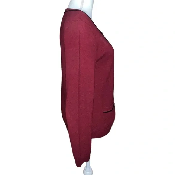 Ann Taylor - Burgundy Cardigan Sweater - Trim Detail Front Pockets - Size Medium - Picture 6 of 8